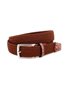 Cinnamon Italian Rayon Stretch Fabric Belt With Genuine Caiman Belt | Torino Leather Resort Casual Belts Collection | Sam's Tailoring Fine Men's Clothing