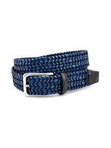 Navy Italian Woven Leather & Rayon Men'S Casual Belt | Torino Leather Resort Casual Belts Collection | Sam's Tailoring Fine Men's Clothing