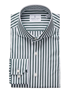 Dark Green Stripe Poplin Men's Luxury Shirt | Emanuel Berg Casual Shirts | Sam's Tailoring Fine Men Clothing