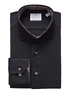 Black Modern 4 Flex Stretch Contrast Knit Shirt | Emanuel Berg Casual Shirts | Sam's Tailoring Fine Men Clothing