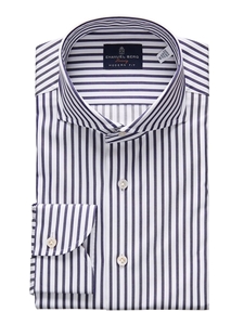 Navy/White Stripe Twill Premium Men's Luxury Shirt | Emanuel Berg Casual Shirts | Sam's Tailoring Fine Men Clothing