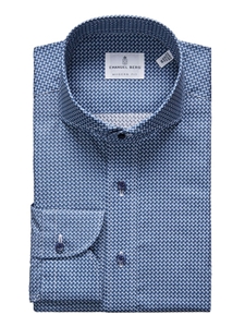 Dark Blue Geometric Printed Poplin Men's Shirt | Emanuel Berg Casual Shirts | Sam's Tailoring Fine Men Clothing