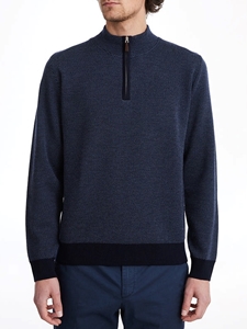 Blue Light Gauge Highneck Jacquard Zipper Sweater | Emanuel Berg Sweaters Collection | Sam's Tailoring Fine Men's Clothing