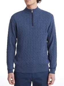 Dark Blue Premium Cable Highneck Zippe | Emanuel Berg Sweaters Collection | Sam's Tailoring Fine Men's Clothing r Sweater