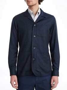 Dark Blue Wool Flannel D-Constructed Shirt Jacket | Emanuel Berg Jackets Collection | Sam's Tailoring Fine Men's Clothing