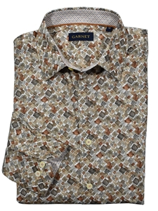 Multi Tanned Diamonds Sateen Fabric Sport Shirt | Marcello Sport Shirts Collection | Sam's Tailoring Fine Men's Clothing