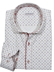 White Bronson Medallion Men's Sport Shirt | Marcello Sport Shirts Collection | Sam's Tailoring Fine Men's Clothing