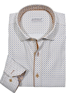 White/Brown Classic Neat Men's Sport Shirt | Marcello Sport Shirts Collection | Sam's Tailoring Fine Men's Clothing