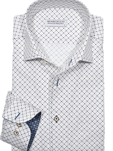 White Diamond Roll Collar Men's Trim Sport Shirt | Marcello Sport Shirts Collection | Sam's Tailoring Fine Men's Clothing