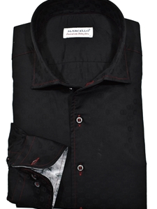 Black Tonal Jacquard Cotton Men's Sport Shirt  | Marcello Sport Shirts Collection | Sam's Tailoring Fine Men's Clothing