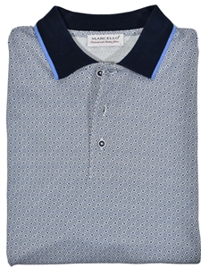 White, Sky Medallion Men's Tradition Polo | Marcello Polos Collection | Sam's Tailoring Fine Men's Clothing