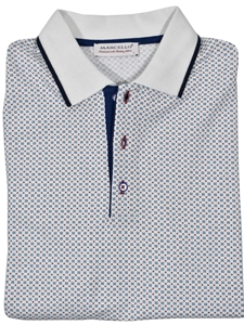 White, Sky & Navy Men's Monaco Tip Polo | Marcello Polos Collection | Sam's Tailoring Fine Men's Clothing