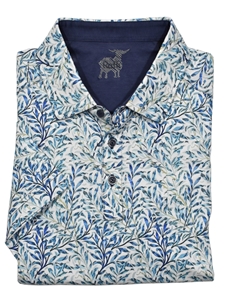 Raffi Indigo Floral Short Sleeve Men Polo | Marcello Polos Collection | Sam's Tailoring Fine Men's Clothing