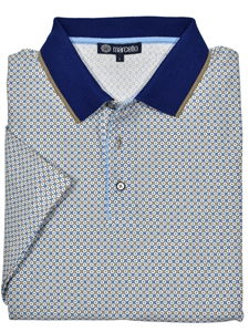 Blue & Tan Fine Geometric Men's Polo | Marcello Polos Collection | Sam's Tailoring Fine Men's Clothing