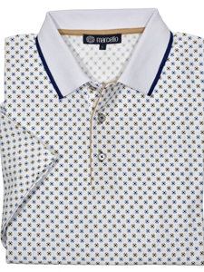 Blue Tan Geometric Men's Polo | Marcello Polos Collection | Sam's Tailoring Fine Men's Clothing