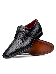 Black Caiman Crocodile Rovigo Men's Buckle Shoe | Marco Di Milano Monk Strap Shoes | Sam's Tailoring Fine Men's Clothing