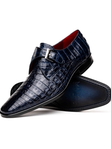 Navy Caiman Crocodile Rovigo Men's Buckle Shoe | Marco Di Milano Monk Strap Shoes | Sam's Tailoring Fine Men's Clothing