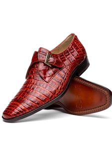 Rustic Cognac Caiman Crocodile Rovigo Buckle Shoe | Marco Di Milano Monk Strap Shoes | Sam's Tailoring Fine Men's Clothing