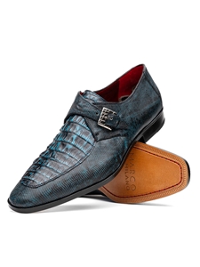 Blue/Black Caiman Crocodile & Lizard Buckle Shoe | Marco Di Milano Monk Strap Shoes | Sam's Tailoring Fine Men's Clothing