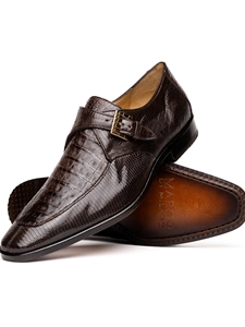 Brown Caiman Crocodile & Lizard Men's Buckle Shoe | Marco Di Milano Monk Strap Shoes | Sam's Tailoring Fine Men's Clothing