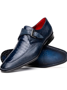 Navy Caiman Crocodile & Lizard Men's Buckle Shoe | Marco Di Milano Monk Strap Shoes | Sam's Tailoring Fine Men's Clothing