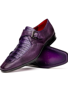 Purple Caiman Crocodile & Lizard Men's Buckle Shoe | Marco Di Milano Monk Strap Shoes | Sam's Tailoring Fine Men's Clothing