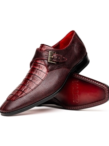 Wine Caiman Crocodile & Lizard Men's Buckle Shoe | Marco Di Milano Monk Strap Shoes | Sam's Tailoring Fine Men's Clothing