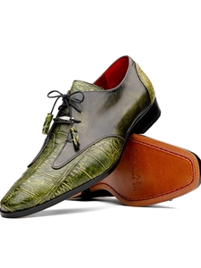 Green Alligator & Calfskin Leather Men's Dress Shoe | Marco Di Milano Lace Up Shoes Collection | Sam's Tailoring Fine Men's Clothing