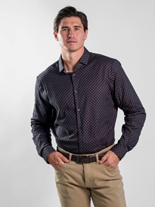 Navy Polka Dot Nova Long Sleeve Men's Shirt | Stone Rose Shirts Collection | Sam's Tailoring Fine Men Clothing