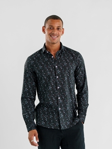 Black Floral Nova Long Sleeve Men's Shirt | Stone Rose Shirts Collection | Sam's Tailoring Fine Men Clothing