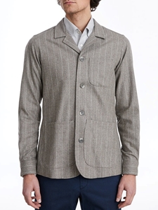 Beige Stripe Wool D-constructed Men's Shirt Jacket | Emanuel Berg Jackets Collection | Sam's Tailoring Fine Men's Clothing