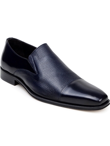 Navy Italian Deerskin/Nappa Leather Men's Loafer | Belvedere Dress Shoes Collection | Sam's Tailoring Fine Men's Clothing