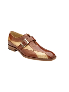 Ant. Camel/Bone Ostrich Leg Marte Monk Strap Shoe | Belvedere Dress Shoes Collection | Sam's Tailoring Fine Men's Clothing