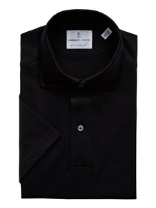 Black Textured Jacquard Luxe Short Sleeve Polo | Emanuel Berg Polos | Sam's Tailoring Fine Men Clothing