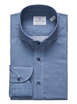 Dark Blue Geometric Printed Poplin Men's Shirt | Emanuel Berg Casual Shirts | Sam's Tailoring Fine Men Clothing