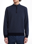 Blue Light Gauge Highneck Jacquard Zipper Sweater | Emanuel Berg Sweaters Collection | Sam's Tailoring Fine Men's Clothing