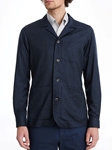 Dark Blue Wool Flannel D-Constructed Shirt Jacket | Emanuel Berg Jackets Collection | Sam's Tailoring Fine Men's Clothing