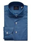 Blue Twill Denim Premium Men's Luxury Sport Shirt | Emanuel Berg Casual Shirts | Sam's Tailoring Fine Men Clothing