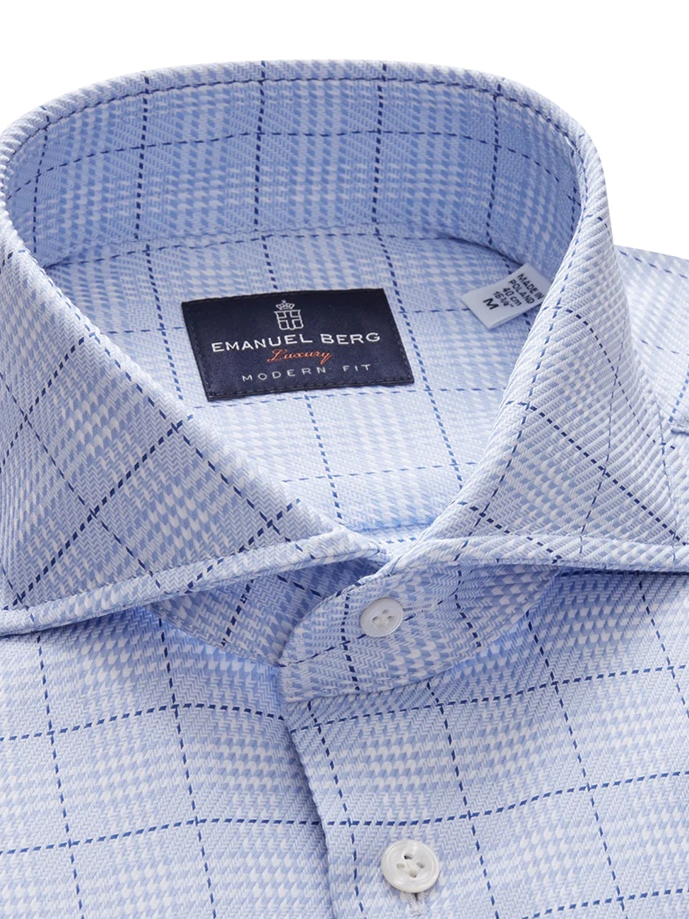 Blue, Navy & White Check Dobby Luxury Dress Shirt | Emanuel Berg